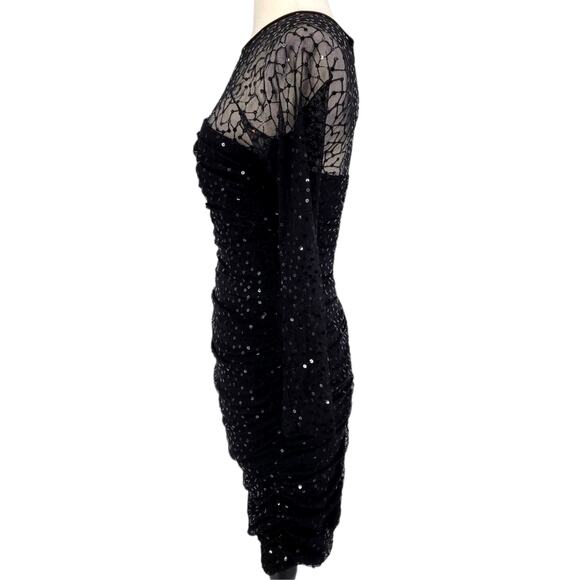 Tadashi Shoji Illusion Bodice Sequin Mesh Sheath Dress XS Black - Picture 4 of 8